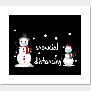 Snowcial Distancing  with Snow-mans Wearing Masks design illustration Posters and Art